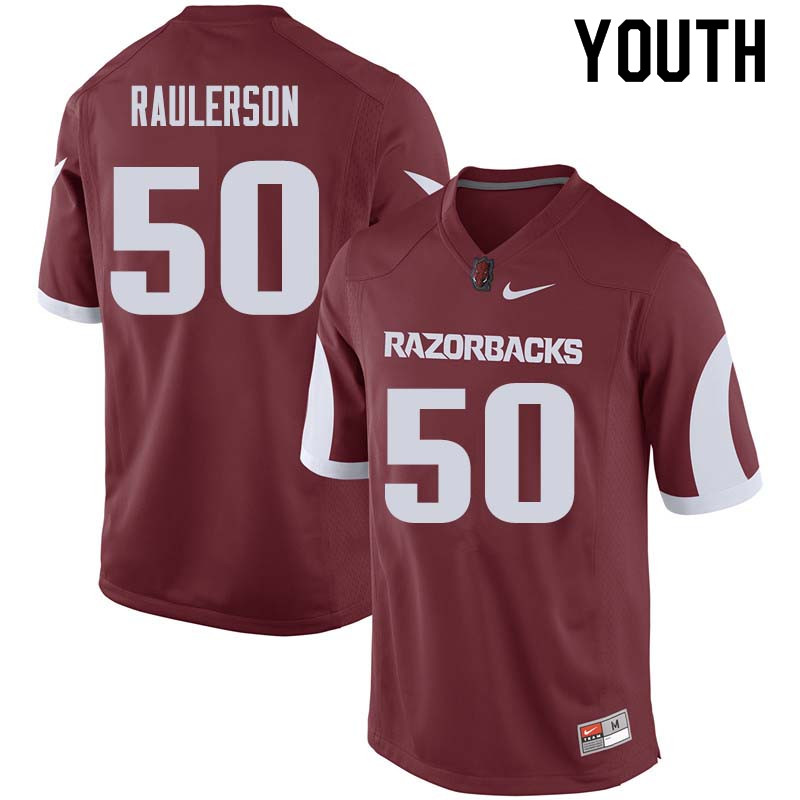 Youth #50 Jake Raulerson Arkansas Razorback College Football Jerseys Sale-Cardinal